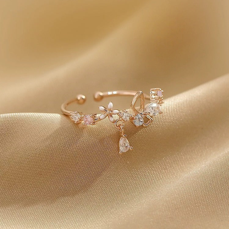 Womens Butterfly-Shape Fashionable And Personalized Rose Gold Ring