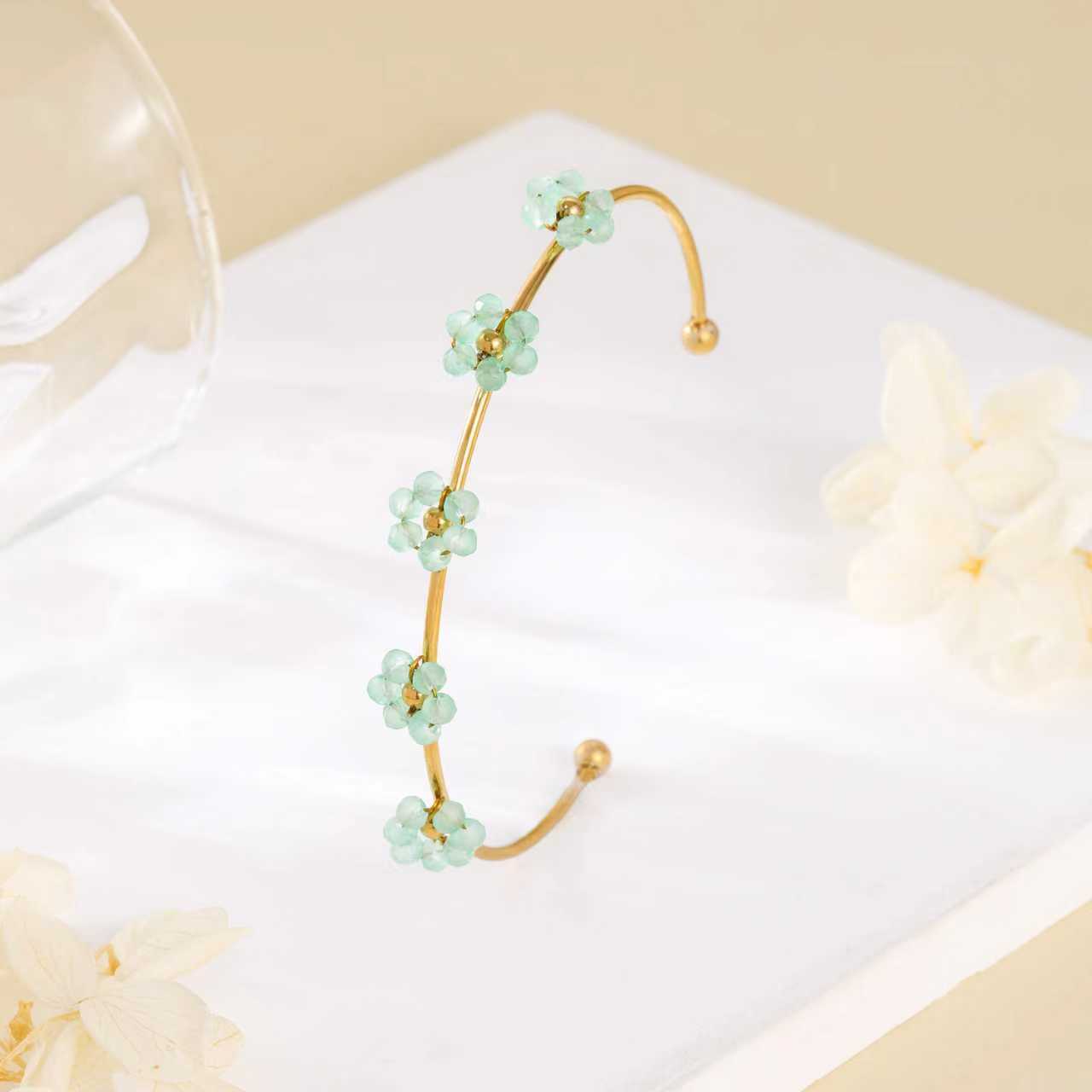 Stainless Steel Open Bangle For Women A Lightweight Luxe Piece Featuring A Cute Flower Design