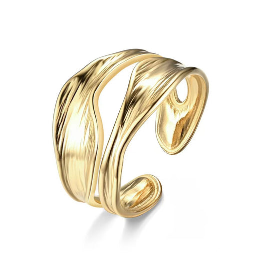 Hydraulic-pressed Wavy Titanium Ring For Women Trendy And Stylish