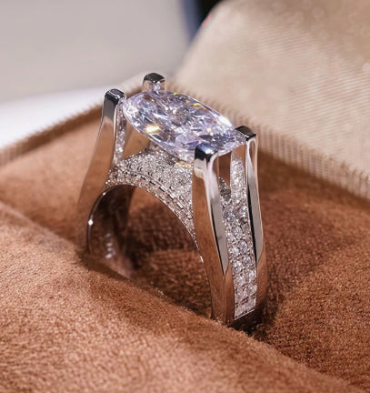 Womens Ring With Oval Moissanite  Carat-Weight Egg-Shaped Band