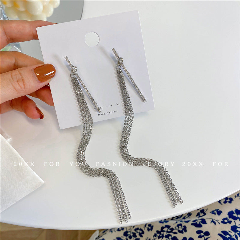 Elegant Temperament Long Tassel Chain Earrings Women