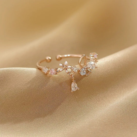 Womens Butterfly-Shape Fashionable And Personalized Rose Gold Ring