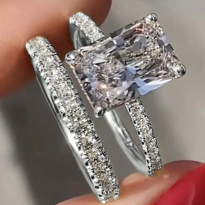 Fashionable High-end Two-piece Diamond-studded Ring Set