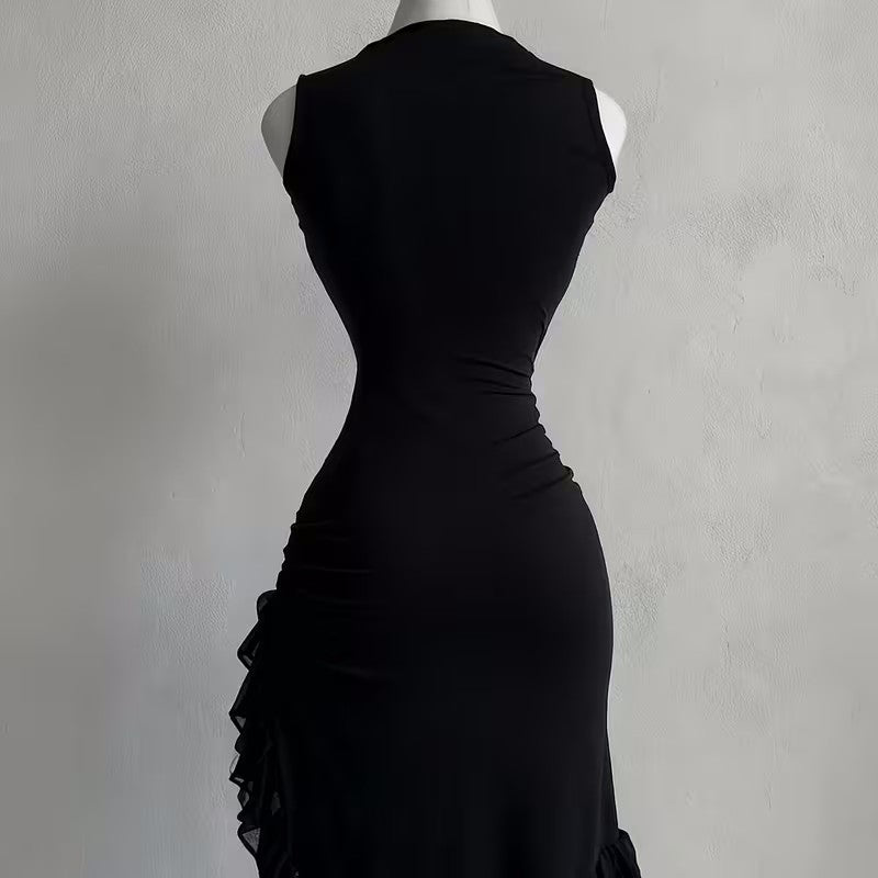 An Asymmetrical Dress With Flounces