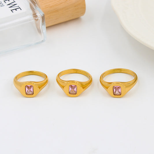 Vintage-style Personalized Trendy Zircon-studded Gold-plated Stainless Steel Ring