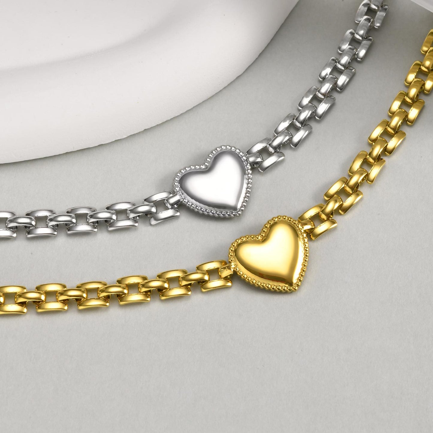Stainless Steel Heart Strap Chain Gold Fashion Bracelet For Women